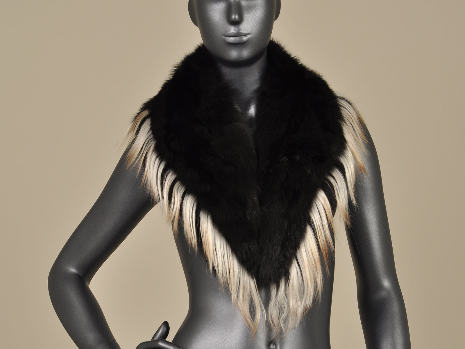 black fox collar with goat fur trim