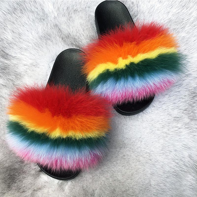 Puszyste suwaki Real Fox Fur Raccoon Multi Color Puszyste suwaki
